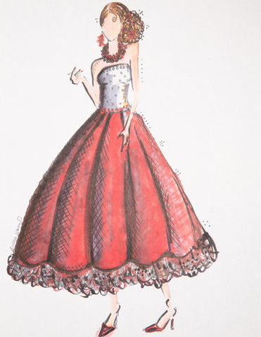 “Red Midi Frock" Watercolor