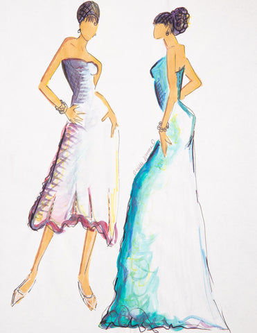“Blue & Gray Gowns” Watercolor
