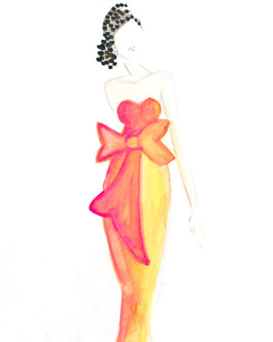 “Orange Bow Gown” Watercolor