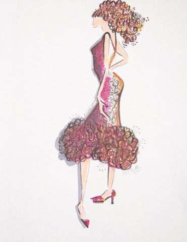 “Pink Textured Gown” Fashion Illustration