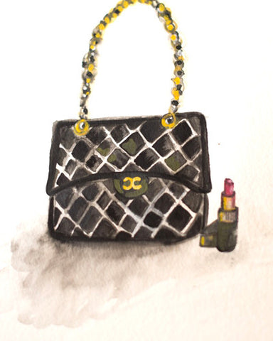 “Chanel Bag & Lipstick” Watercolor