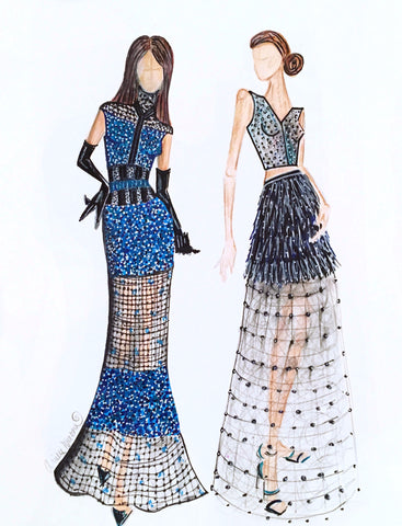“Blue Illusion Gowns” Fashion Illustration
